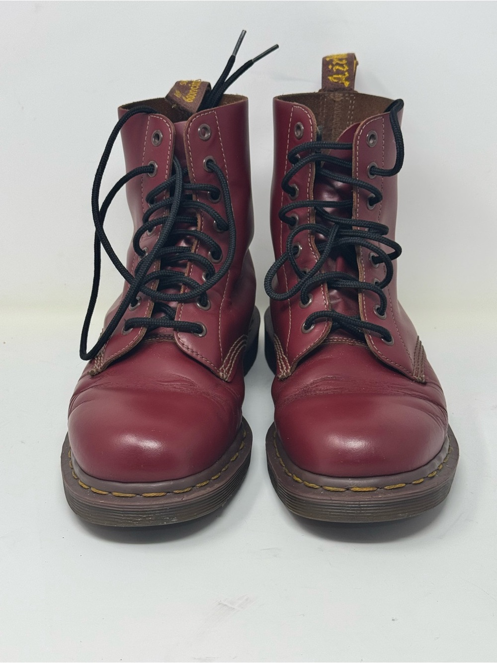 Vintage Dr. Martens Burgundy Leather Lace-Up Boots made in England size 9/10